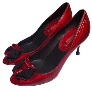 Celine Vampy Pumps Goth Pin-Up Red Patent Leather Black Carved Heel - 36.5 IT